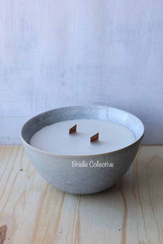 Blue Shimmer Wooden Wick Candle Bowl - Brielle Collective