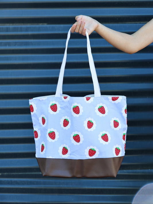 Blue Strawberry Broad Base Tote Bag - Brielle Collective